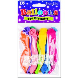 AGE 21 LATEX BALLOONS ASSORTED PK10