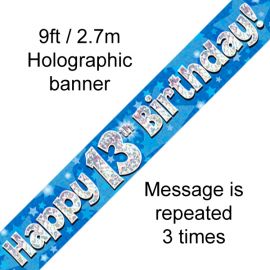 9FT BANNER BLUE HOLO HAPPY 13TH BIRTHDAY