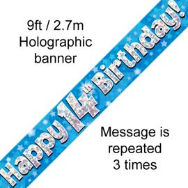9FT BANNER BLUE HOLO HAPPY 14TH BIRTHDAY