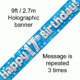 9FT BANNER BLUE HOLO HAPPY 17TH BIRTHDAY
