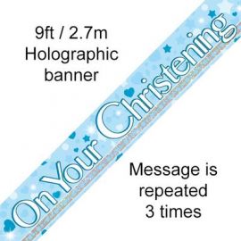 CHRISTENING BANNER BLUE HOLOGRAPHIC 2.7M