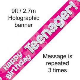 9FT BANNER PINK HOLO HAPPY BIRTHDAY TEENAGER