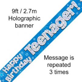 9FT BANNER BLUE HOLO HAPPY BIRTHDAY TEENAGER