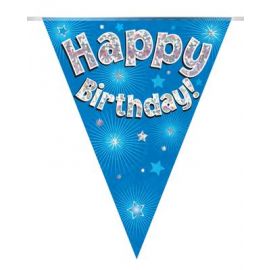 PARTY BUNTING BLUE HOLO HAPPY BIRTHDAY  3.9M