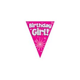 PARTY BUNTING PINK HOLO BIRTHDAY GIRL 3.9M