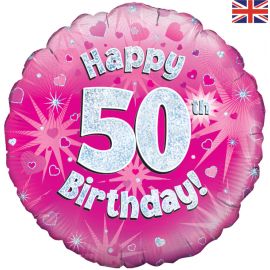 18 INCH HAPPY 50TH BIRTHDAY PINK HOLOGRAPHIC