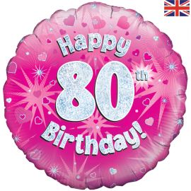 18 INCH HAPPY 80TH BIRTHDAY PINK HOLOGRAPHIC