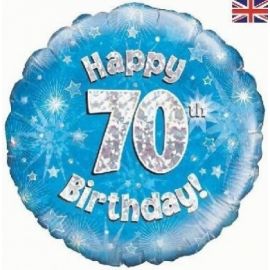 18 INCH HAPPY 70TH BIRTHDAY BLUE HOLOGRAPHIC