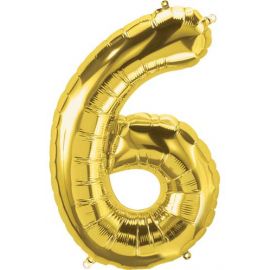 16 INCH NUMBER 6 GOLD AIR FILLED BALLOON