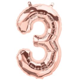 16 INCH NUMBER 3 ROSE GOLD AIR FILLED BALLOON